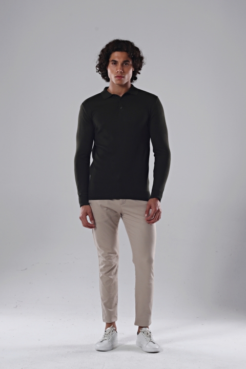 Джемпер – поло мужской, однотонный зеленый